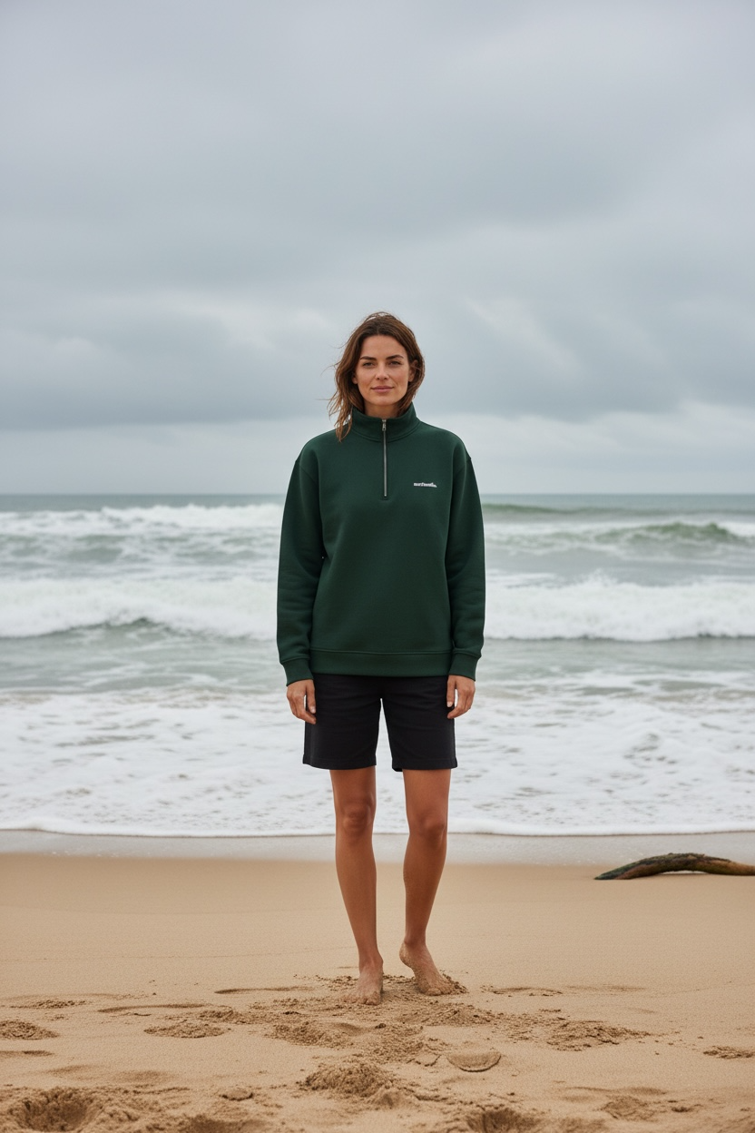 Women’s 1/4 Zip Sweatshirt – Evergreen | Organic Cotton by Surfsmile
