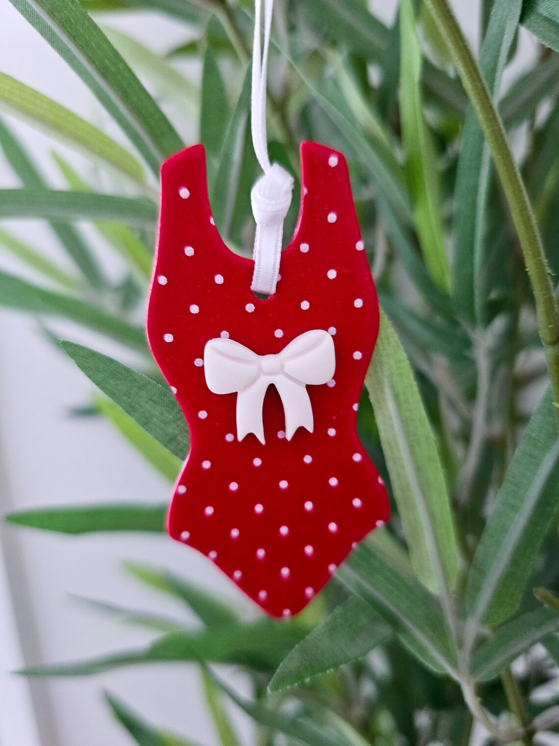 Wild Swimming Red White Polka Dot Bow Swimsuit Christmas Tree Decoration