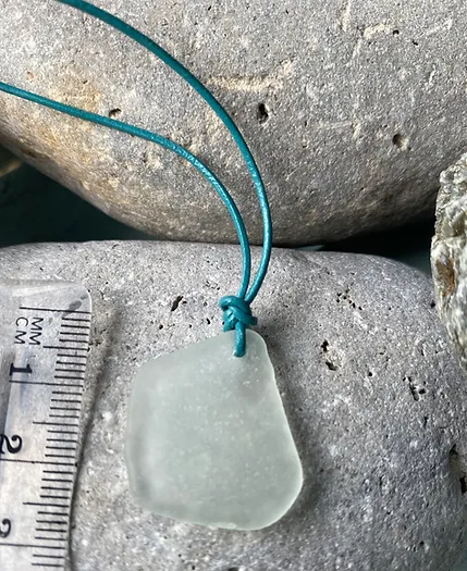 White Seaglass Necklace on Adjustable Leather Cord