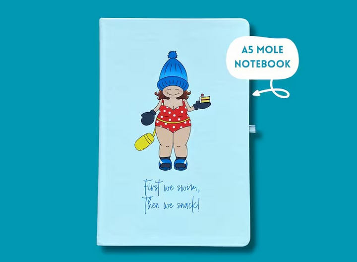 First We Swim, Then We Snack! A5 Mole Notebook