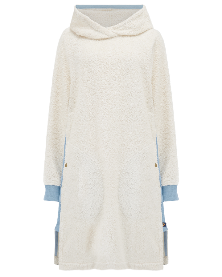 Ecru and sky blue long hoodie from So English, showing a comfortable casual hoodie with relaxed fit and soft fabric.