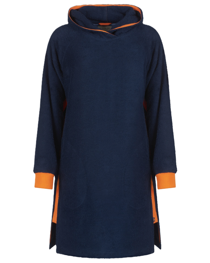 Navy and orange long hoodie from So English, featuring a casual fit and soft fabric, perfect for relaxed outdoor wear.