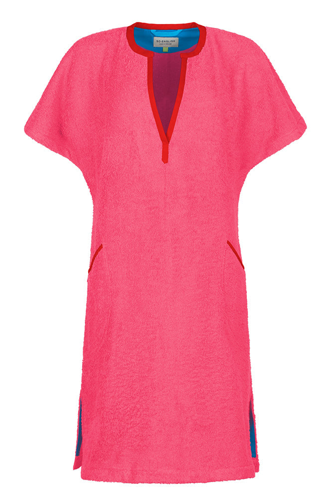 Short pink Kiss dress by So English featuring a casual beachwear style with a comfortable fit and vibrant color.