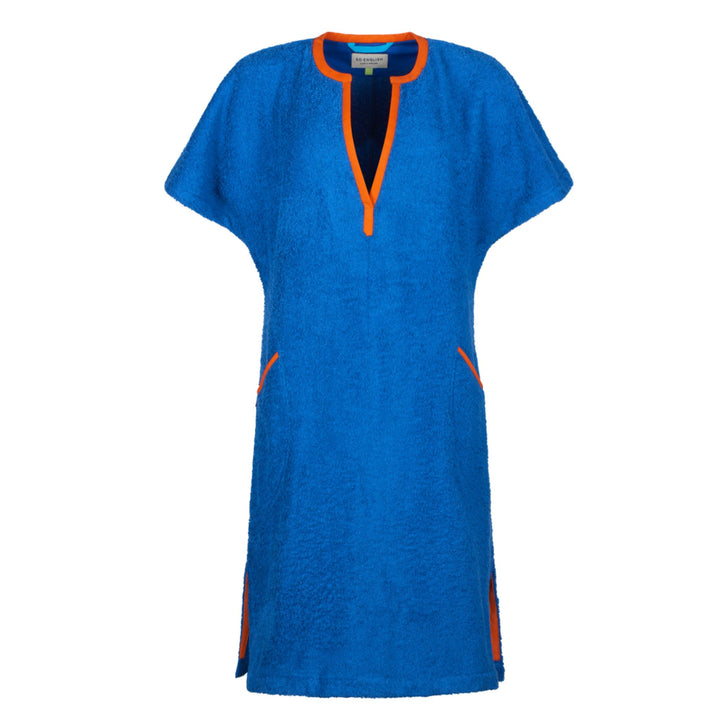 Front view of the Kiss short dress in Brighton Blue