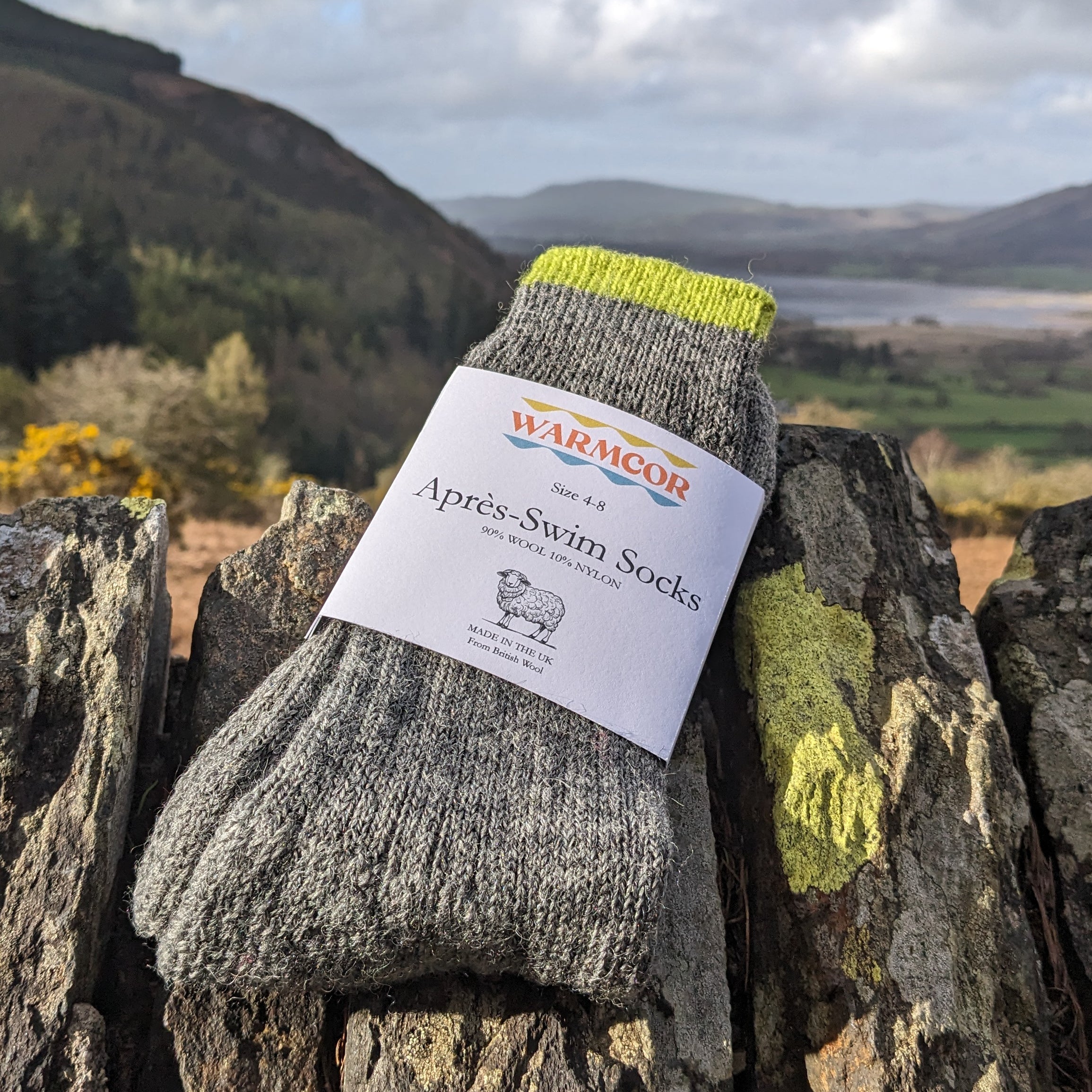 British Wool Socks - Grey with Lime