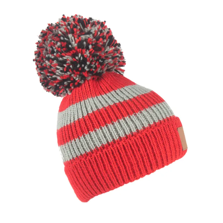 Swimbler Red Grey Waterproof Bobble Hat