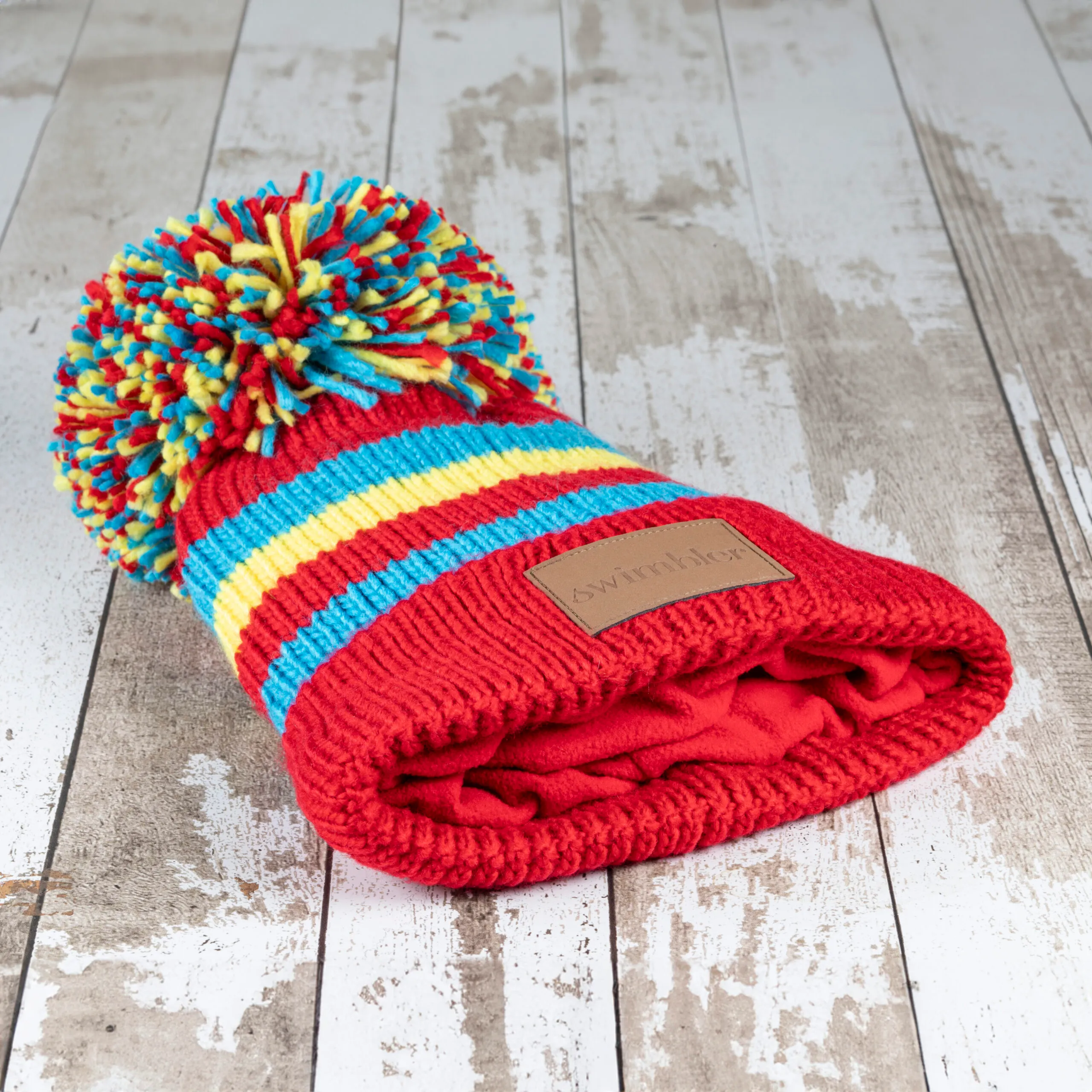 Swimbler Red Blue Yellow Waterproof Bobble Hat