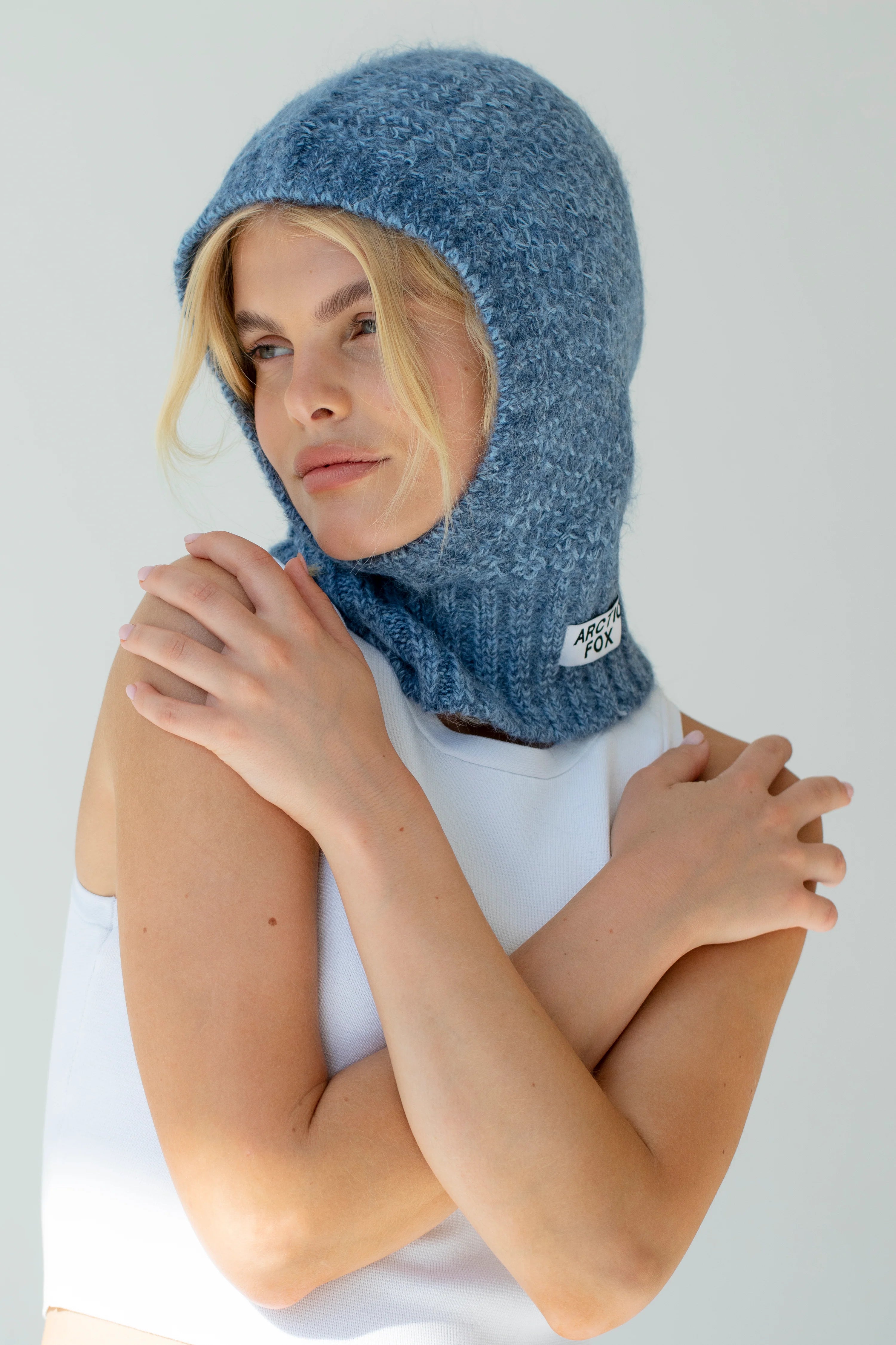 The Alpaca Balaclava Fitted Hood in Blue