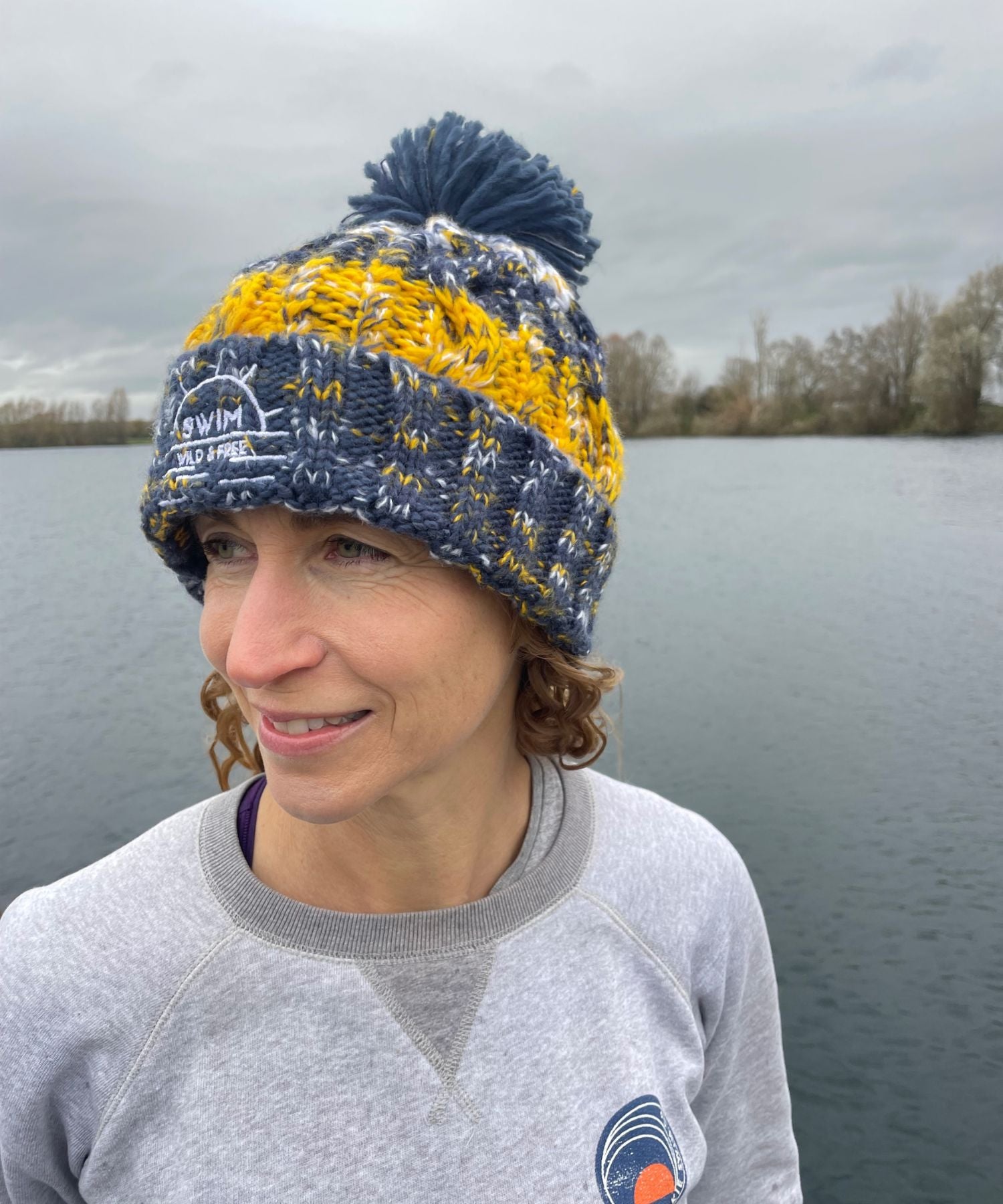 Swim Wild & Free Branded Bobble Hat Morning Frost