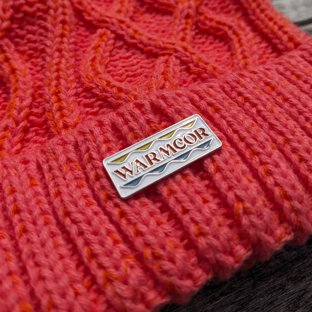 Cable Knit Bobble Hat - Orange & Coral