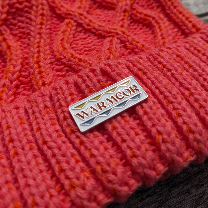 Cable Knit Bobble Hat - Orange & Coral
