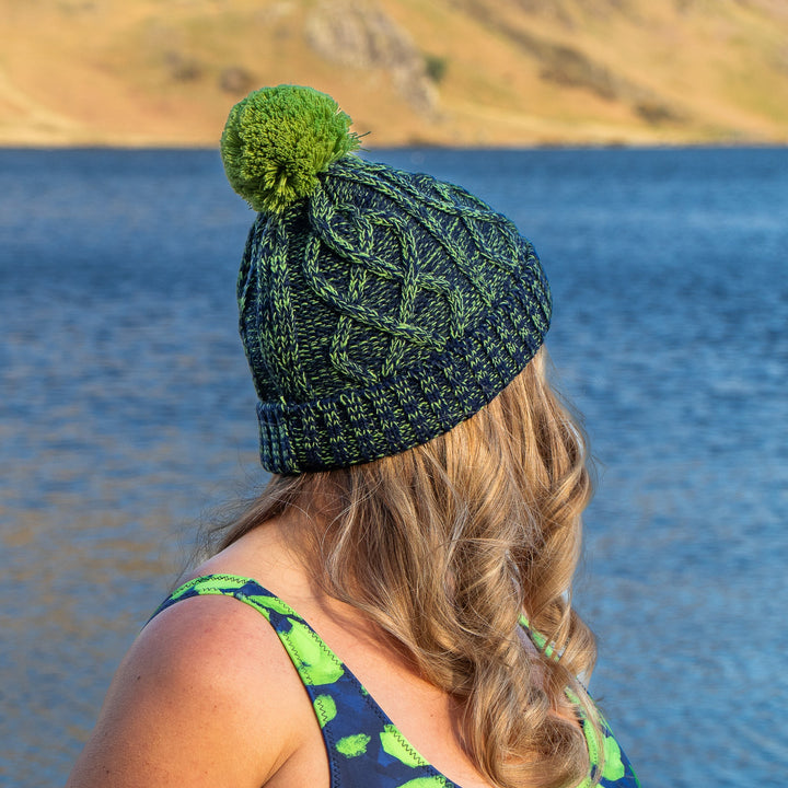Cable Knit Bobble Hat - Green & Marine