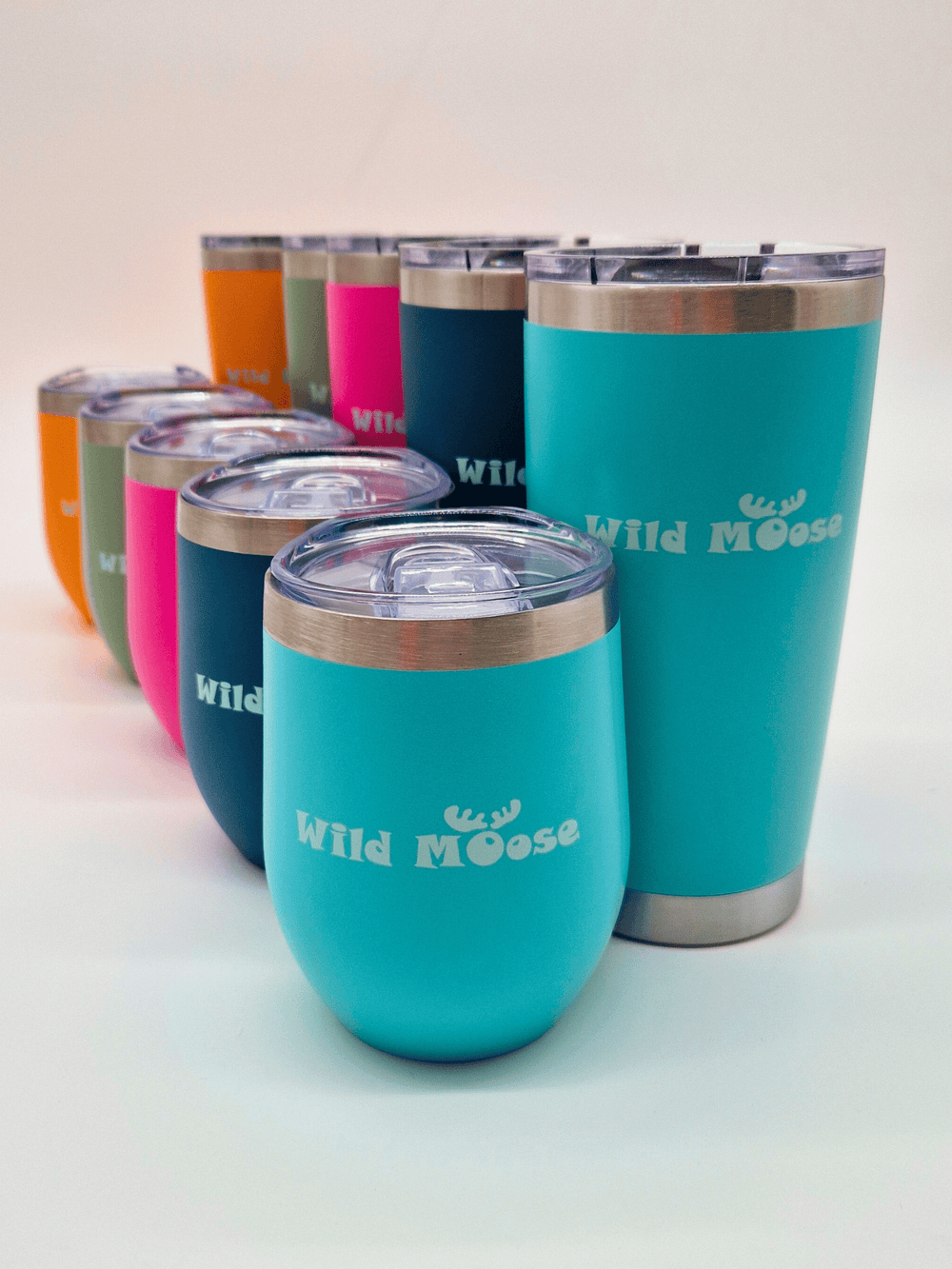 brightly coloured 12oz wine tumblers and 20oz tall tumblers

