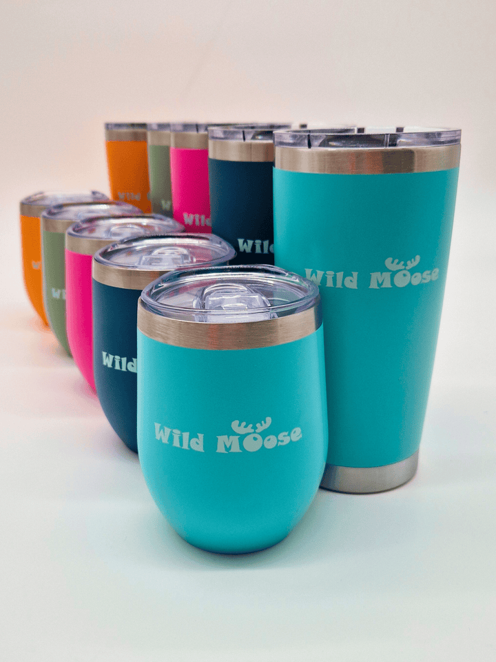 brightly coloured 12oz wine tumblers and 20oz tall tumblers
