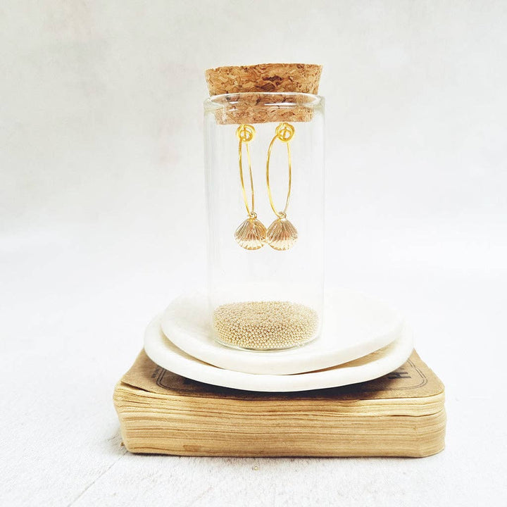 Gold Plated Seashell Hoop Earrings in a Bottle
