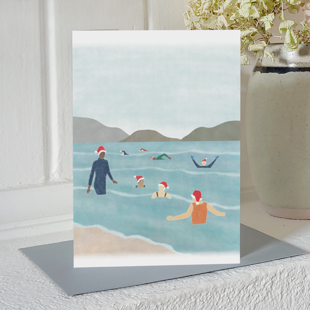 Wild Swimming Christmas Card - Santa Hats
