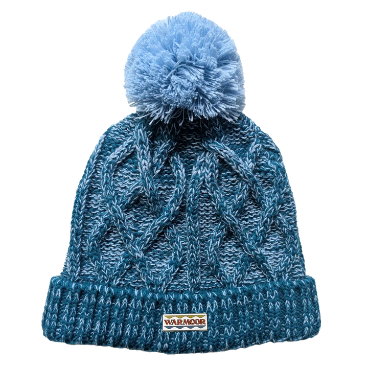 Cable Knit Bobble Hat - Blue &amp; Teal