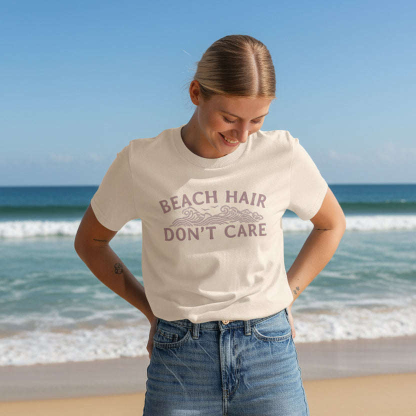 pink design beach hair t-shirt cream
