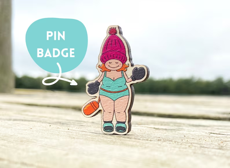 Cold Water Swimmer Wooden Pin Badge