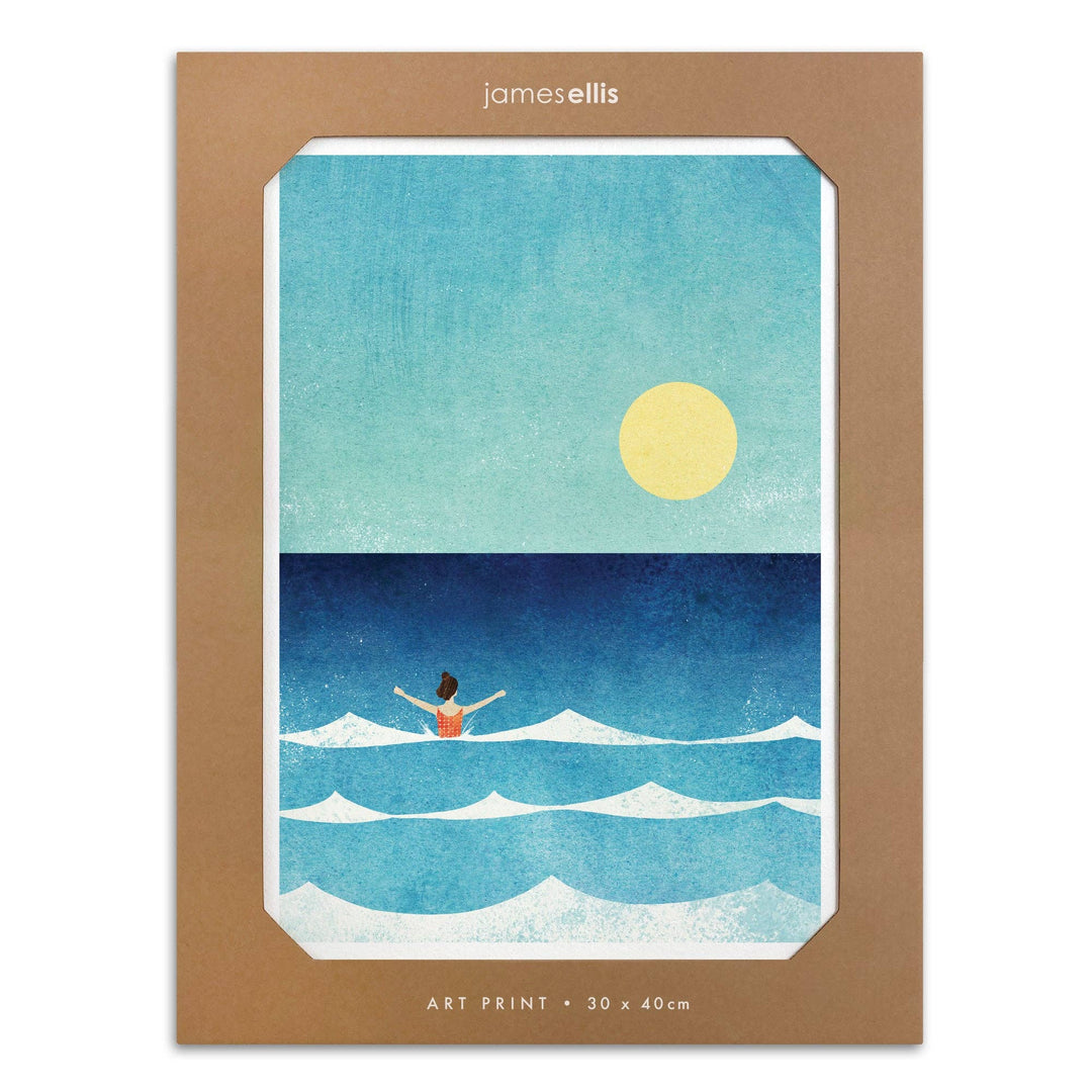 Dip in the Sea art print presented in protective plastic-free cardboard packaging.