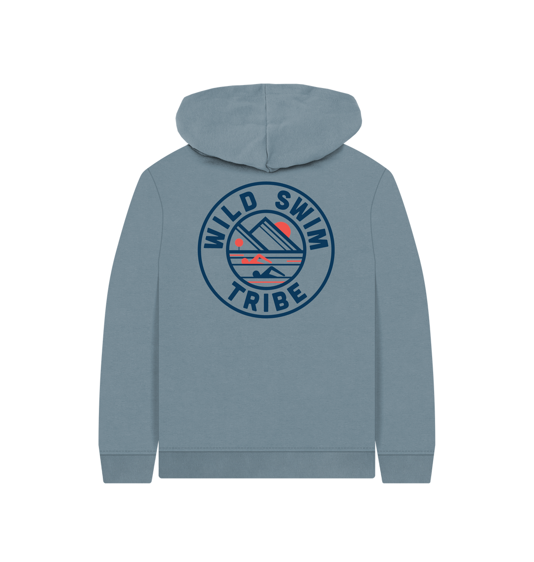 Stone Blue Printed Kids Hoodie