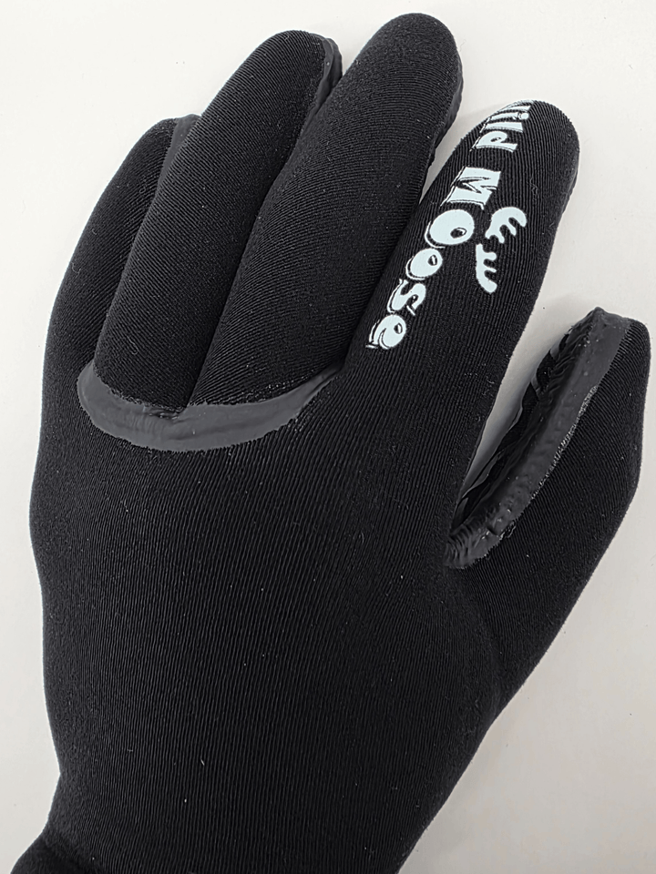 Black glove with a brand logo on a white background