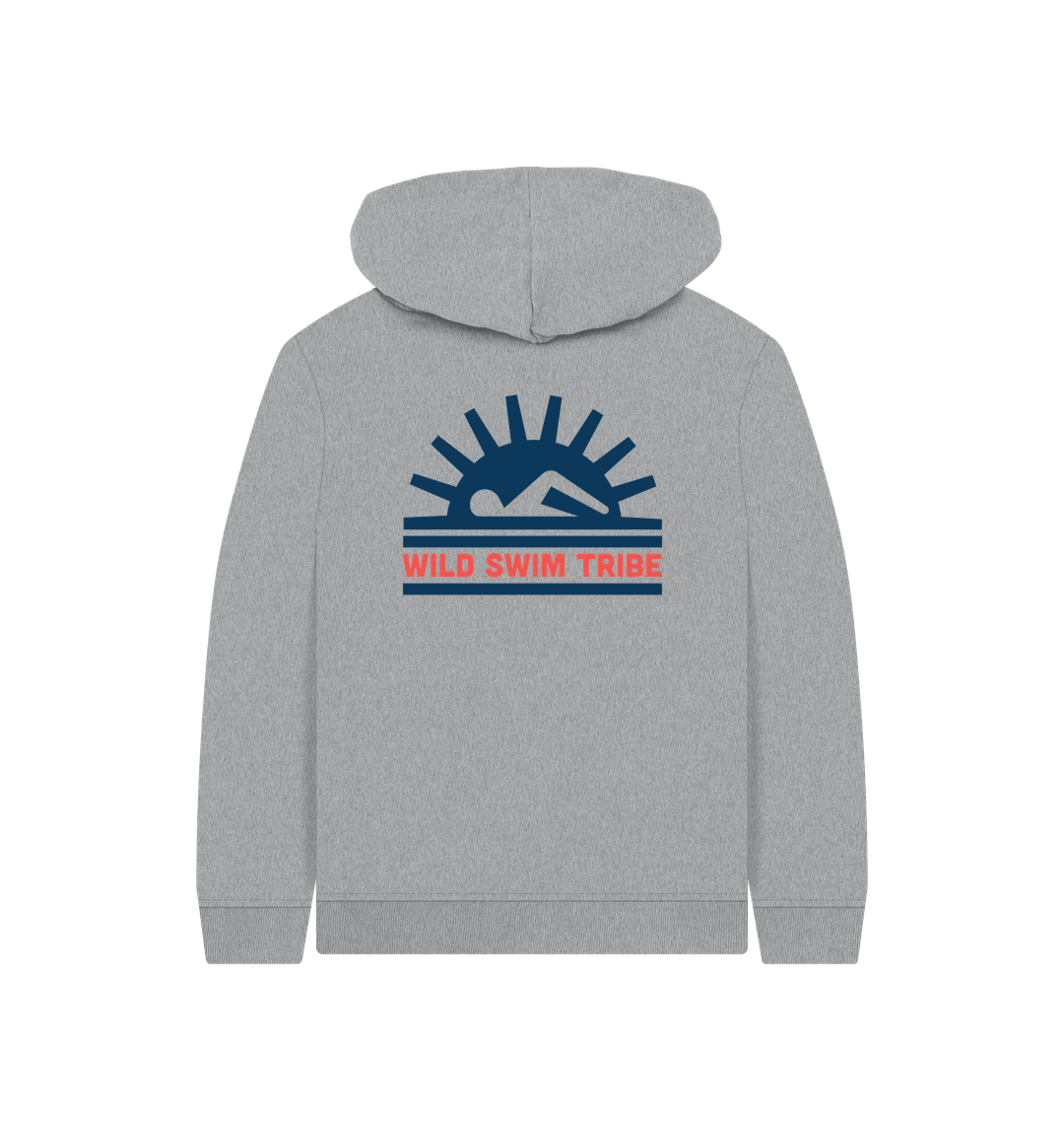 Athletic Grey Printed Kids Hoodie Back