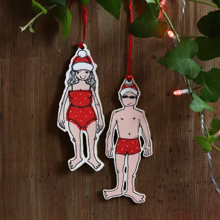 Bathing Beauty and Big Dipper Christmas tree decorations – unique festive gifts for open water swimmers.