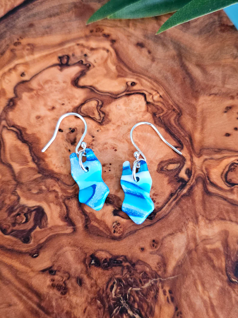 Wild Swimming Ocean Blue Marbled Swimsuit Dangle Earrings & Necklace