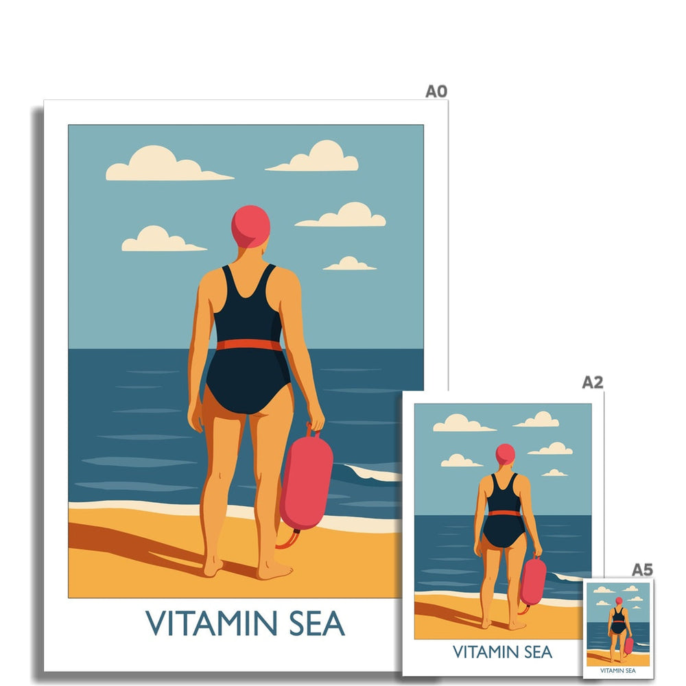 Vitamin Sea wild swimming art print shown in multiple sizes for wall display