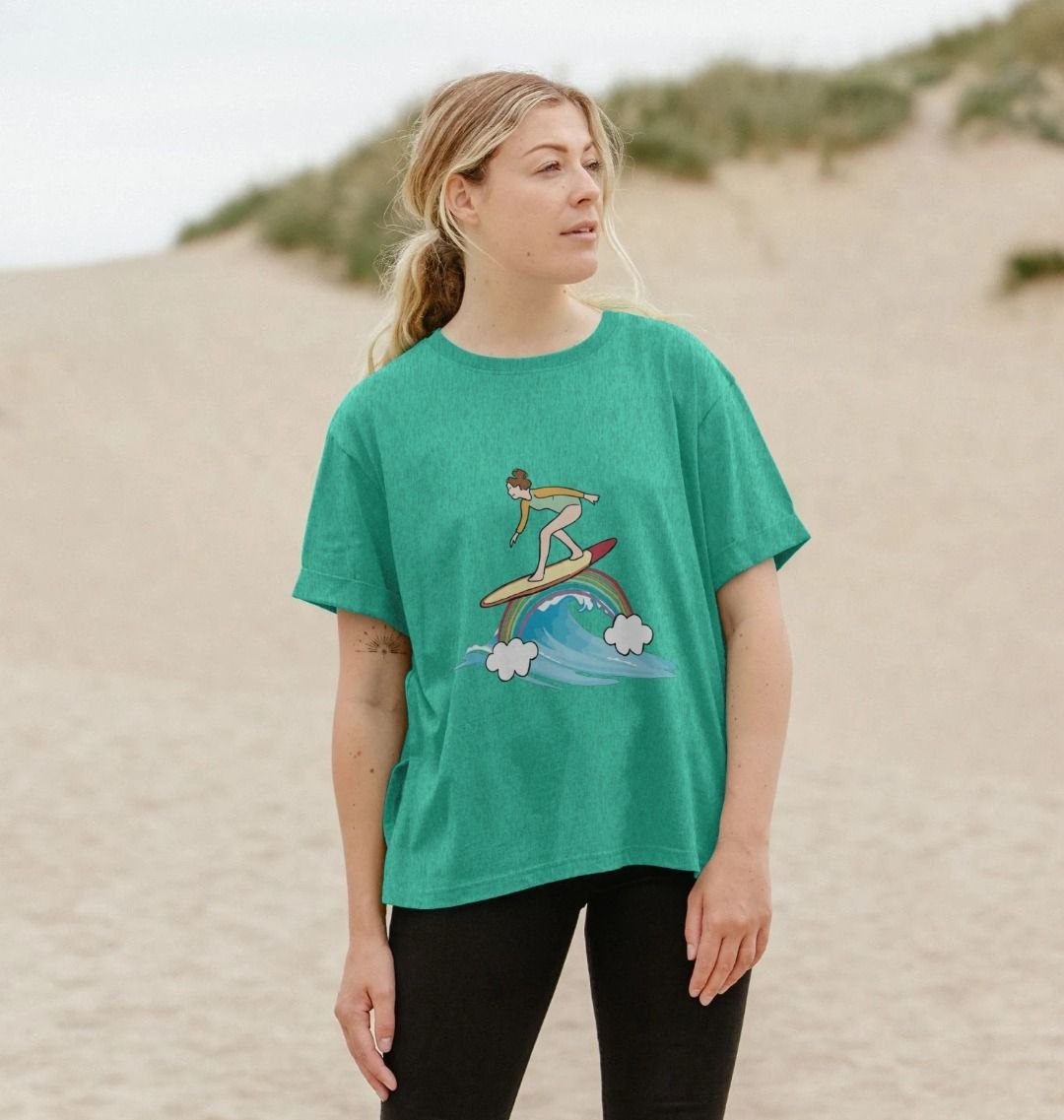 'SURF THE RAINBOW' Recycled Relaxed Fit Ladies Tee