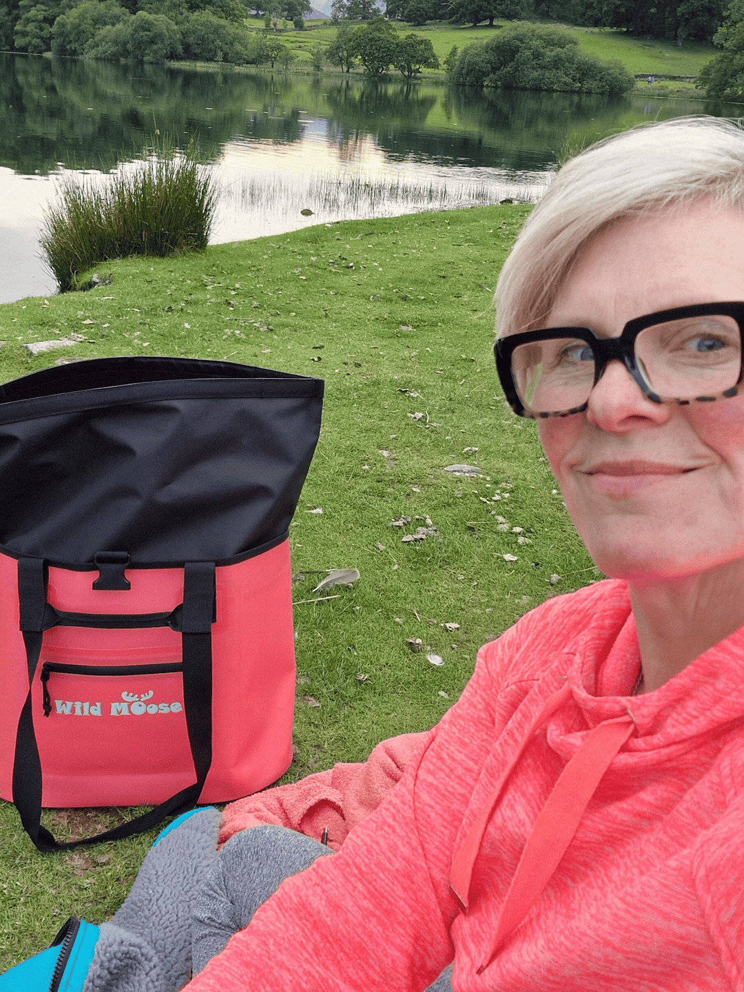 Brightly coloured tote bag designed to be easily seen from the water during open water swims