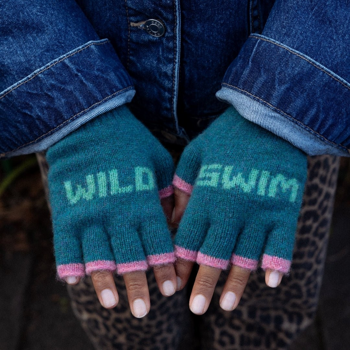 Wild Swim Fingerless Gloves in Teal &amp; Peppermint