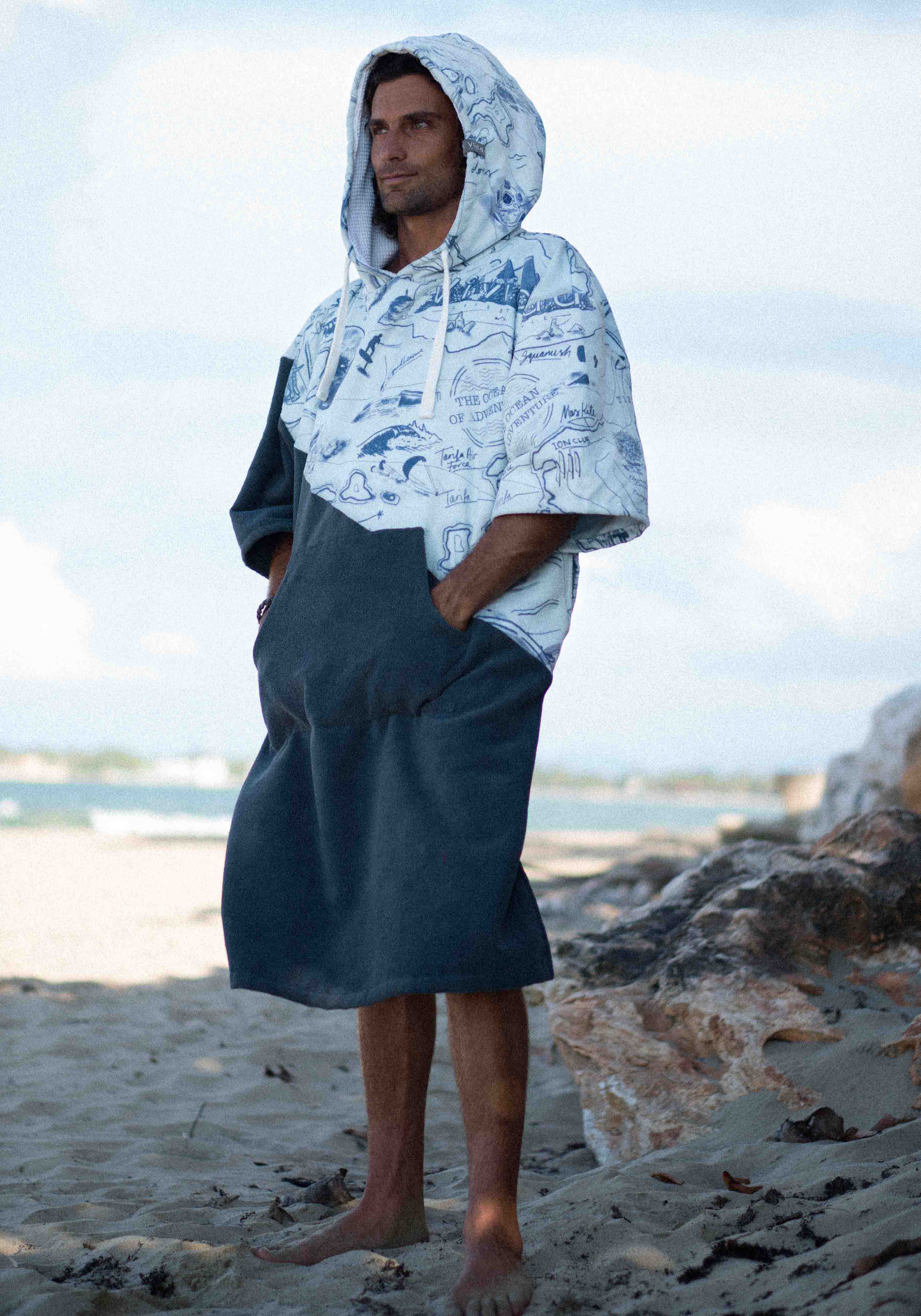 Premium Poncho Towel Changing Robe - Cloud Blue Map of Dreams