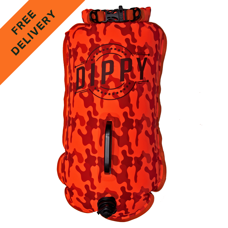 DIPPY Tow Float | 28L Swim Buoy Open Water Swimming Dry Bag in Orange
