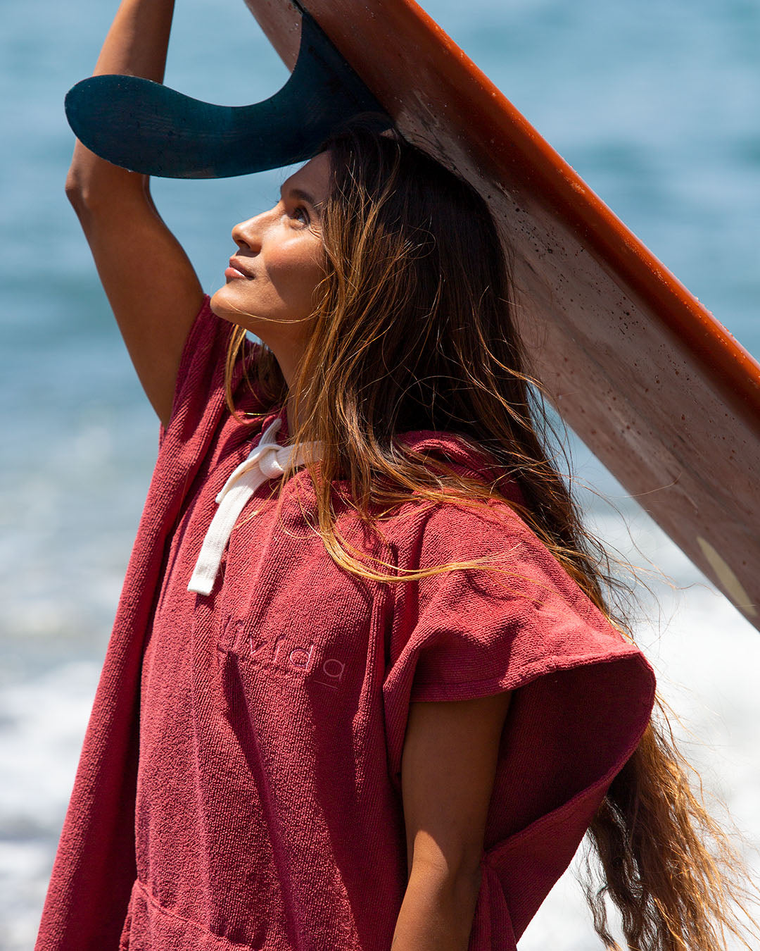 Quick drying Essential Poncho Towel Changing Robe - Rhubarb Red