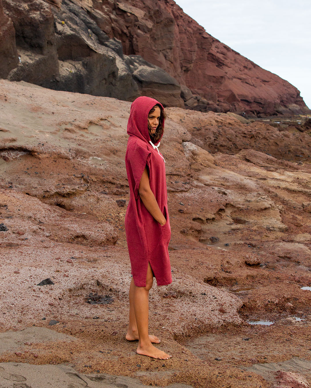 Light weight Essential Poncho Towel Changing Robe - Rhubarb Red