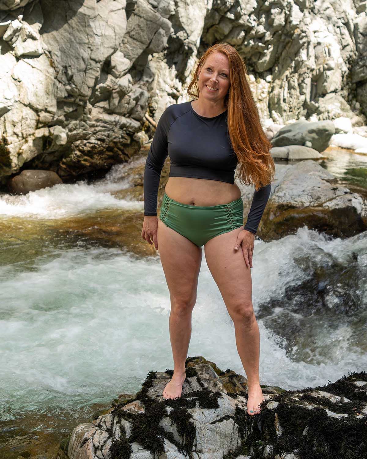 Women of the Sea High-waisted Surf Bikini Bottom - Shale Green front