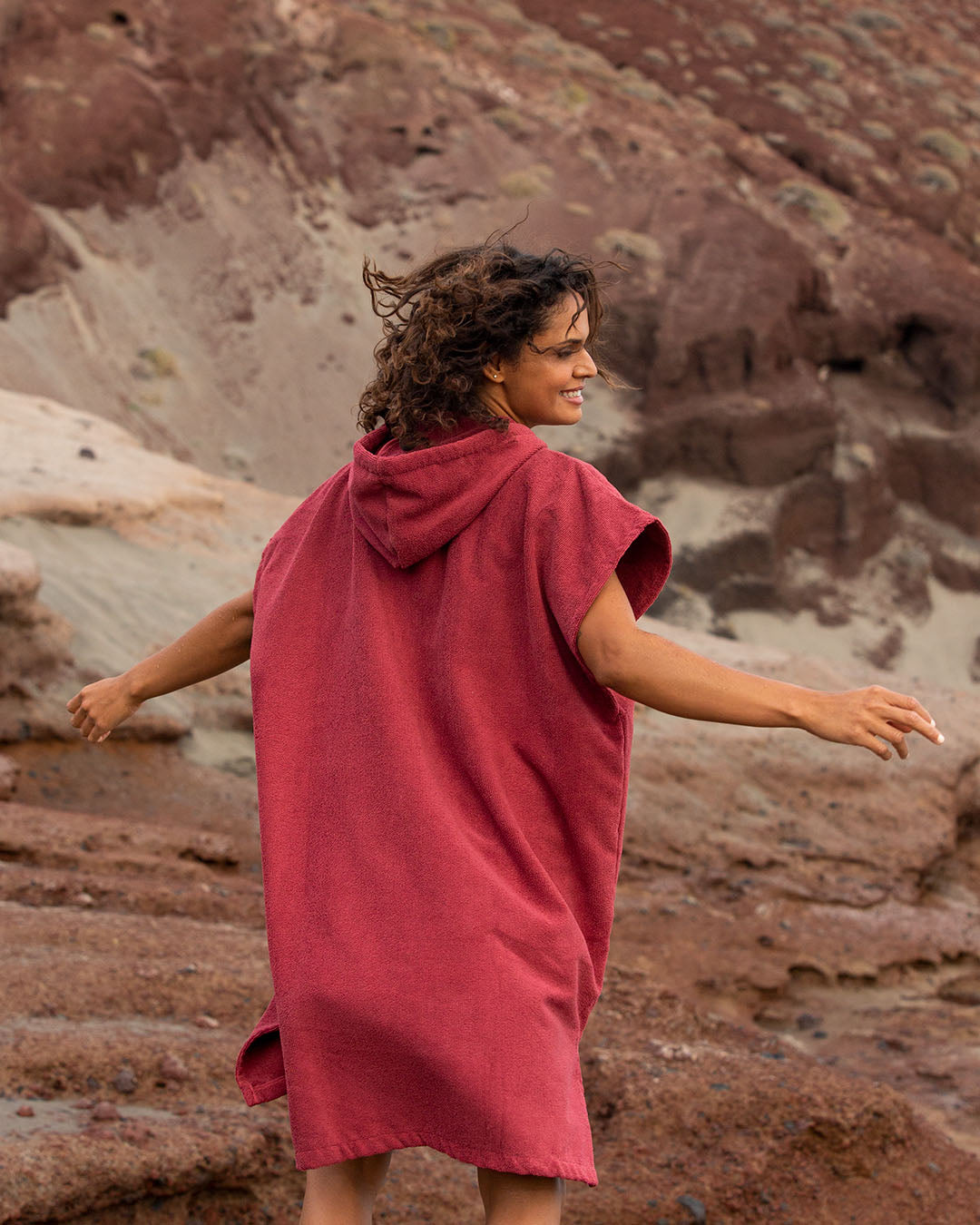 Vivida Essential Poncho Towel Changing Robe - Rhubarb Red