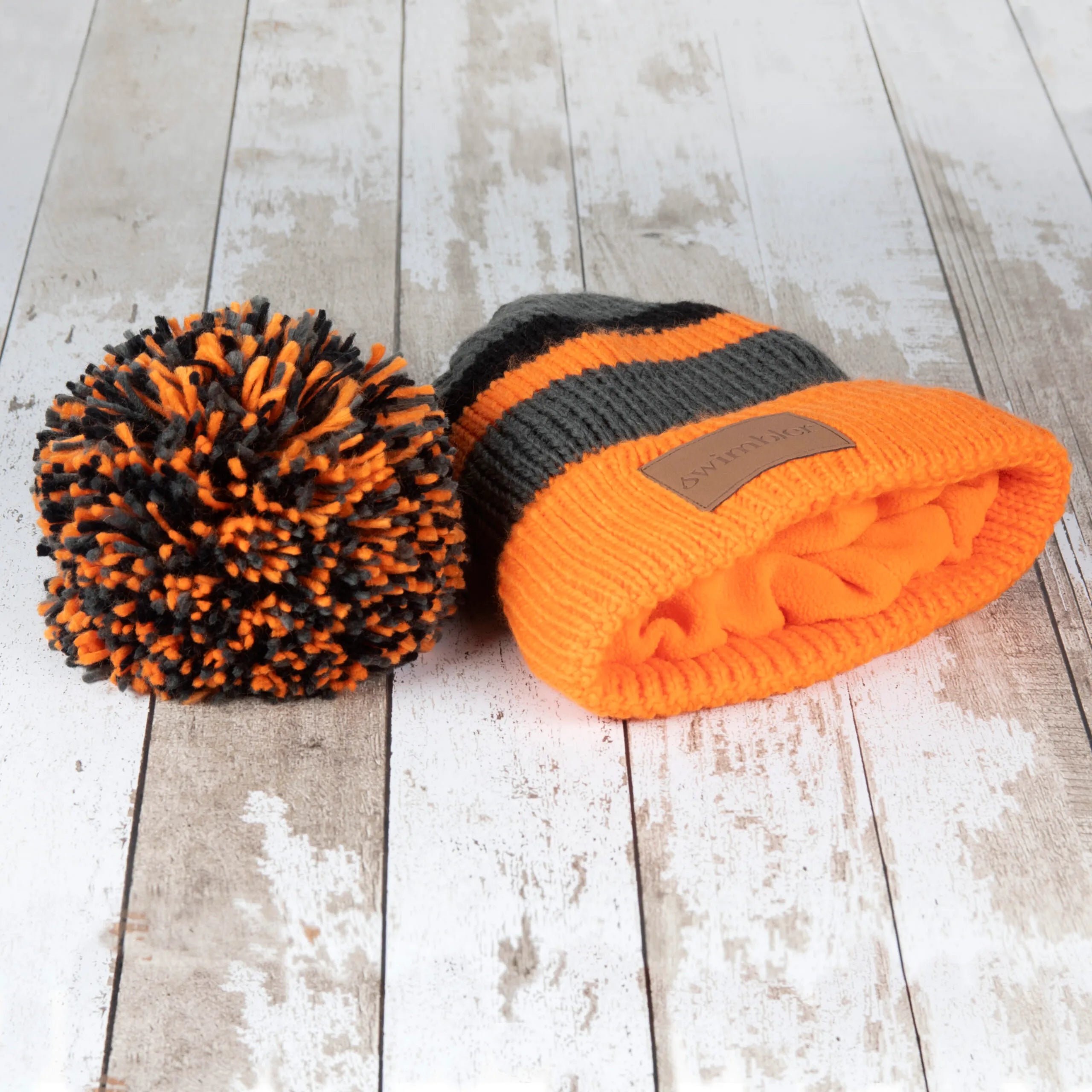 Orange, Charcoal, Grey & Black Waterproof Bobble Hat