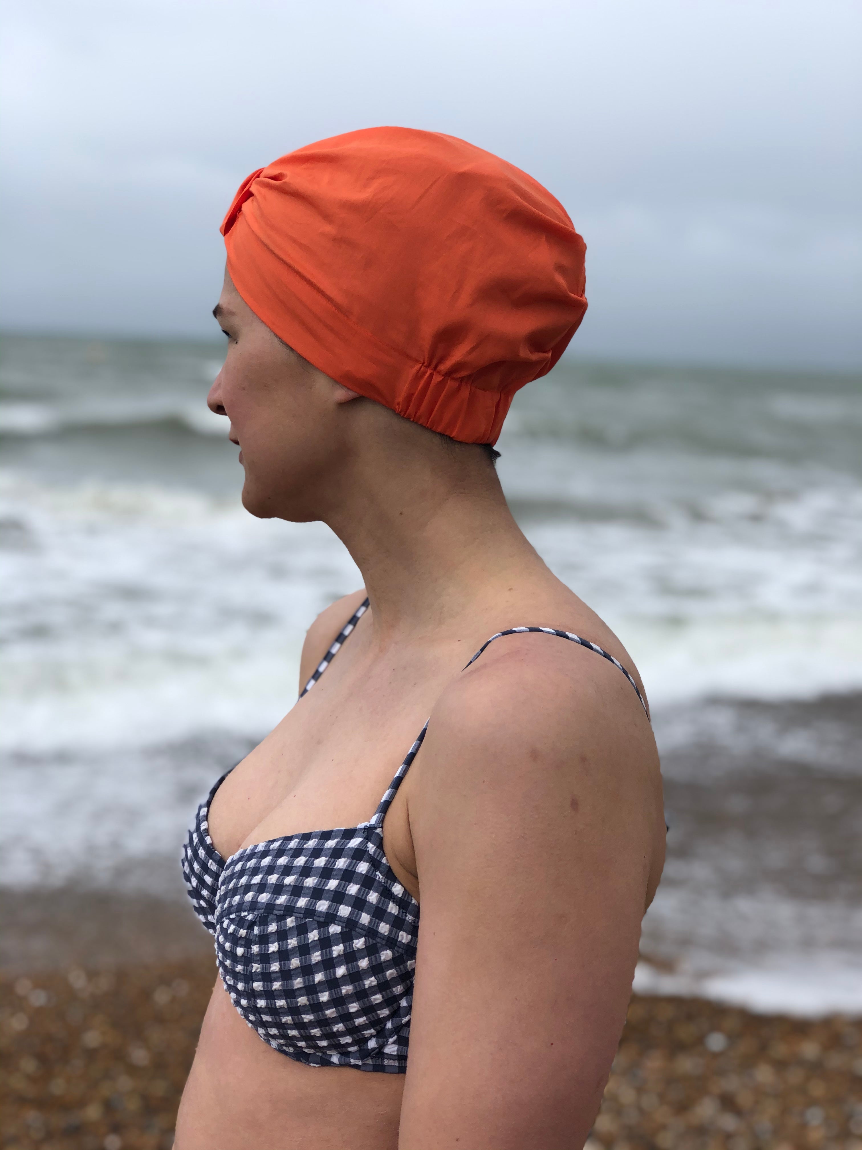 Salty Sea Knot - Swimming Cap Topper - Swim Turban - Tangerine Orange