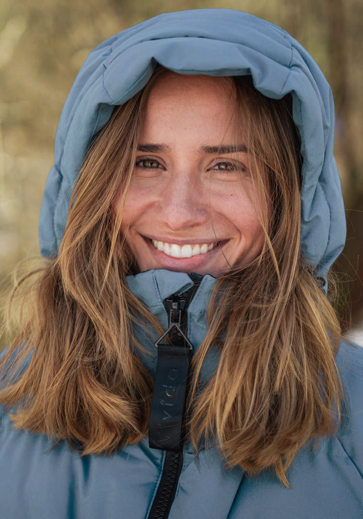 All Weather Puffer Changing Robe with quilted hood