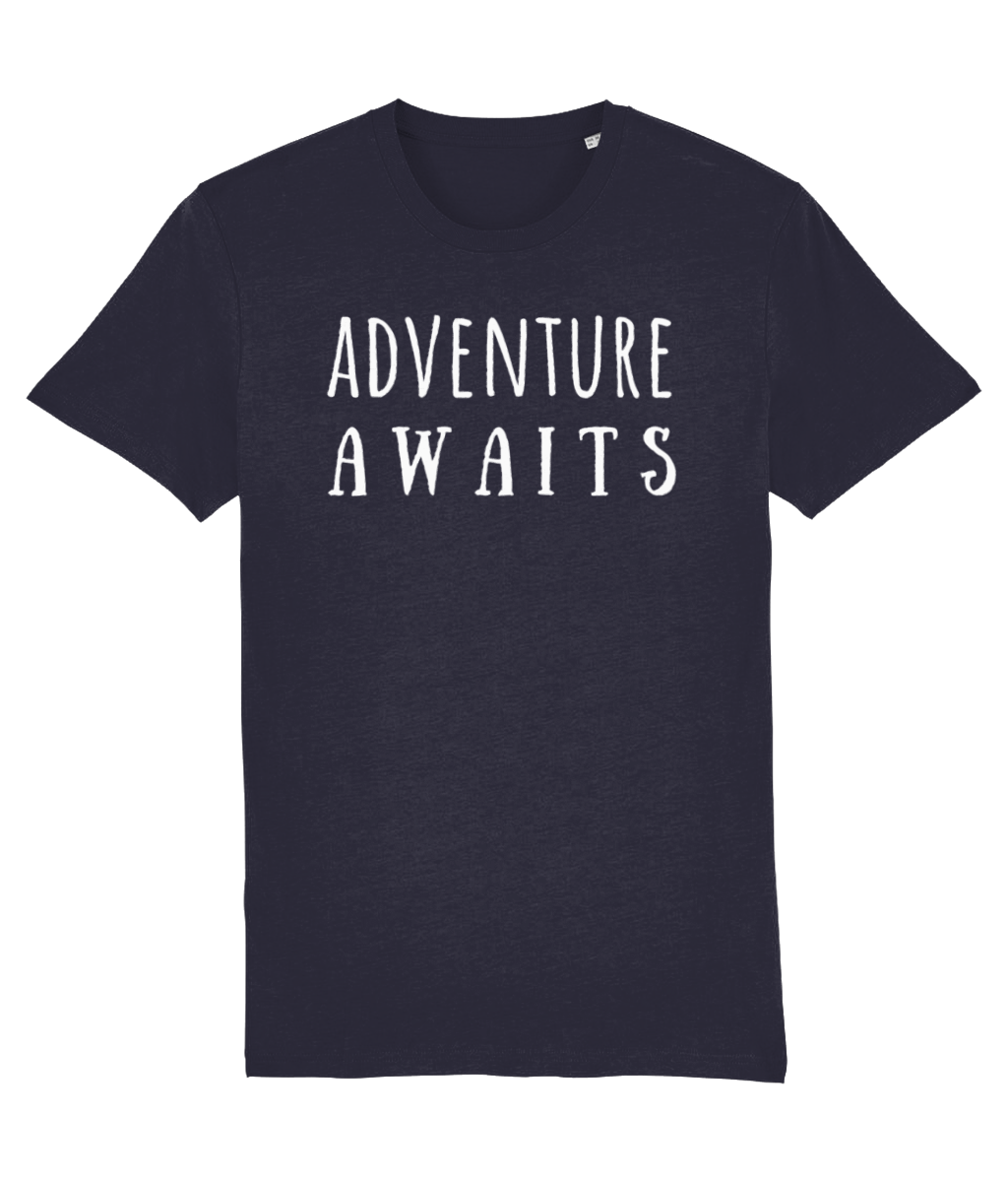 Adventure Awaits Writing Unisex Organic Cotton T-shirt