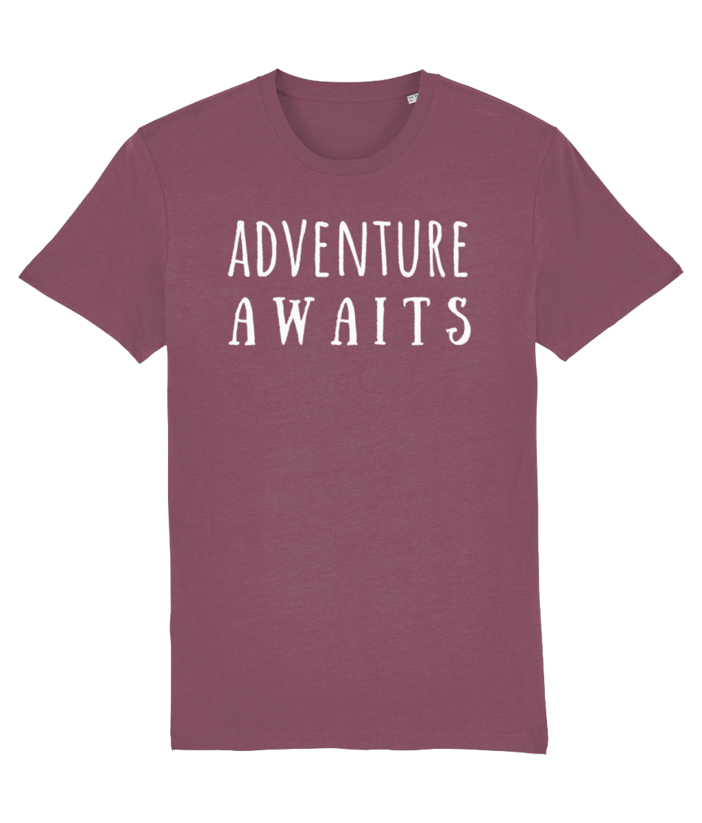 Adventure Awaits Writing Unisex Organic Cotton T-shirt