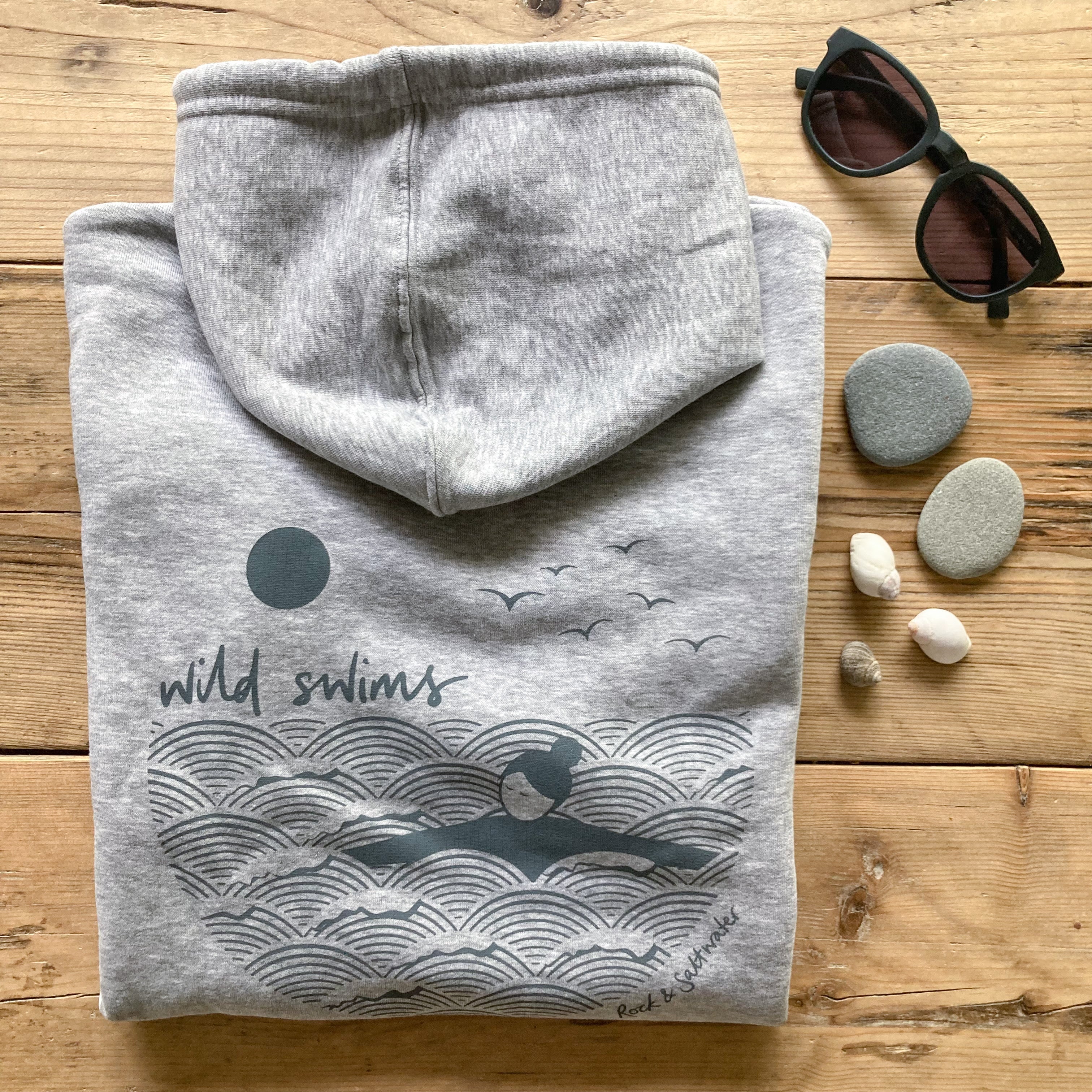 Fog grey | organic cotton screen printed wild swimming women's hoodie
