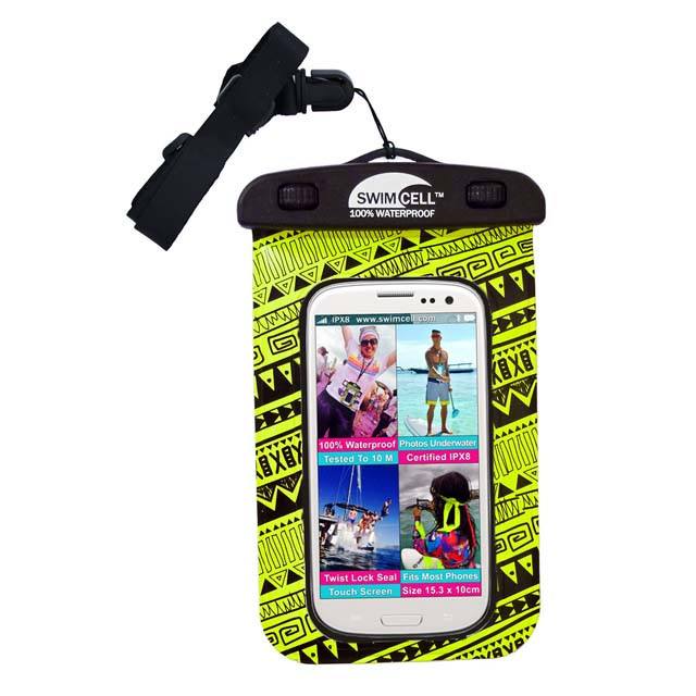 SwimCell waterproof case for phone neon yellow with insert and lanyard
