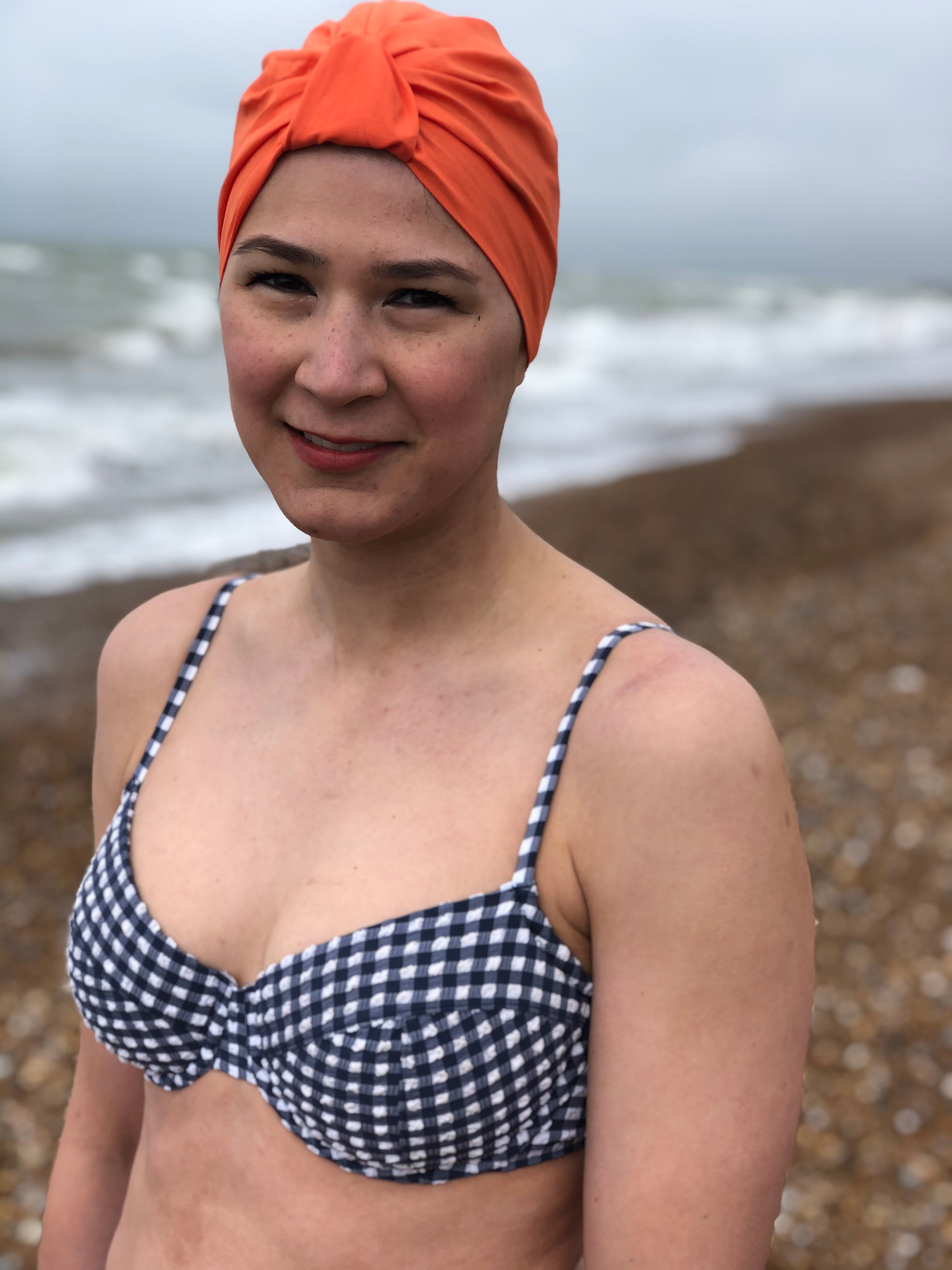 Salty Sea Knot - Swimming Cap Topper - Swim Turban - Tangerine Orange