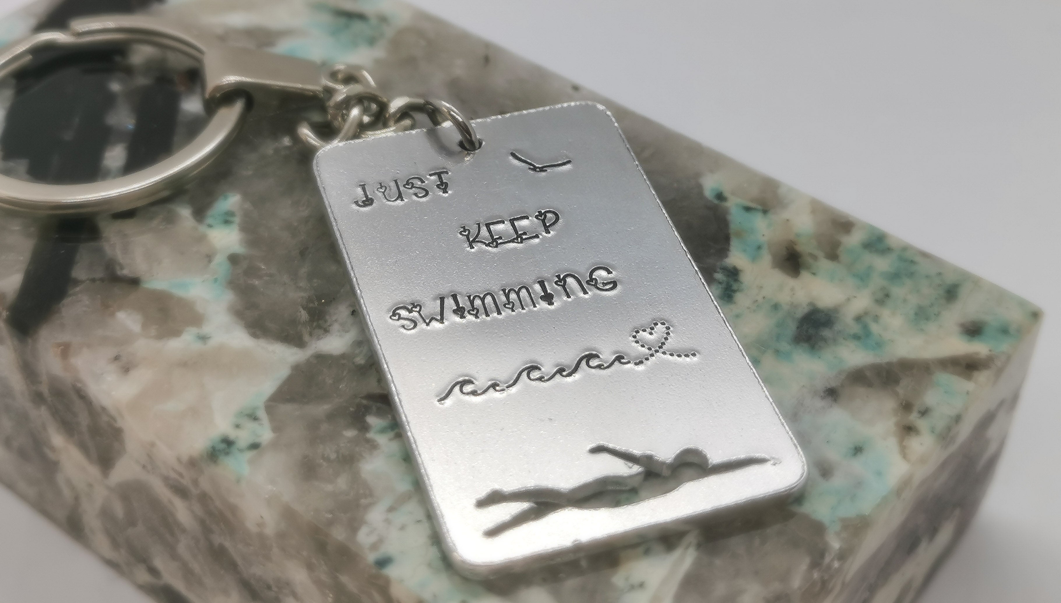 'JUST KEEP SWIMMING' Keyring Outdoor Swimmer Shop