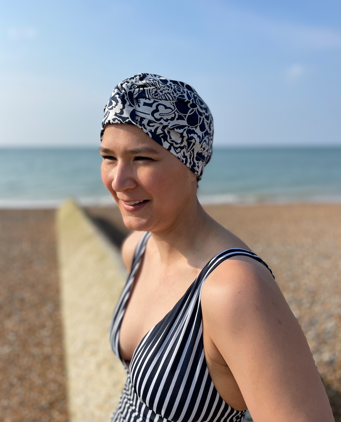 Salty Sea Knot - Swimming Cap Topper - Swim Turban - Navy Monochrome Gatsby