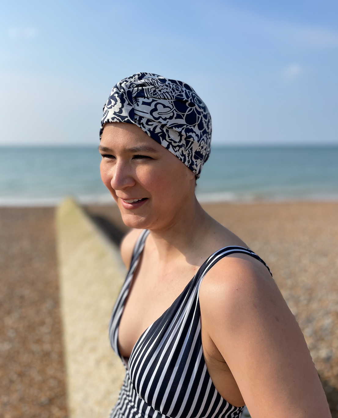 Salty Sea Knot - Swimming Cap Topper Swim Turban - Navy Monochrome Gatsby